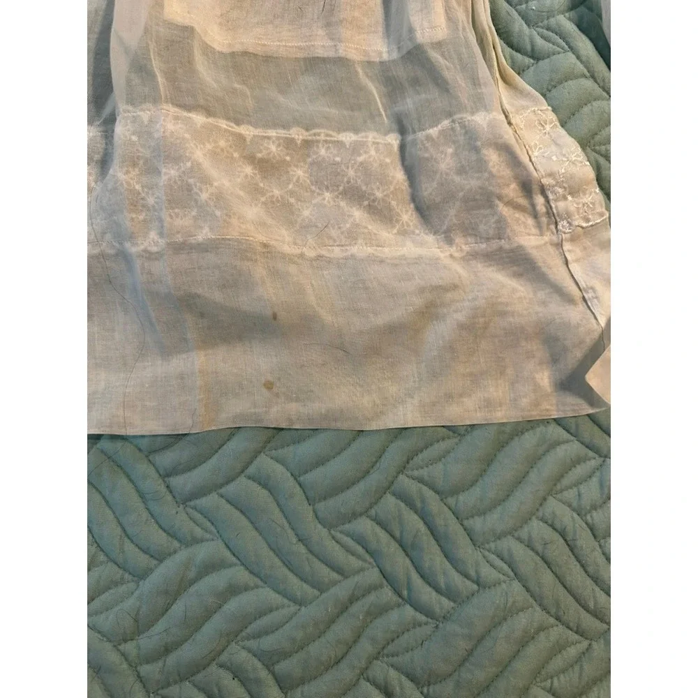 Vintage White Sheer Half Apron Lace Trim Dual Pockets Retro Kitchen Costume